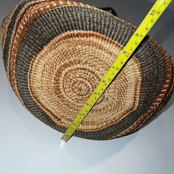 Vintage African Sisal Market Woven Bag Leather Handles & Strap Painted Giraffe - Picture 7 of 11